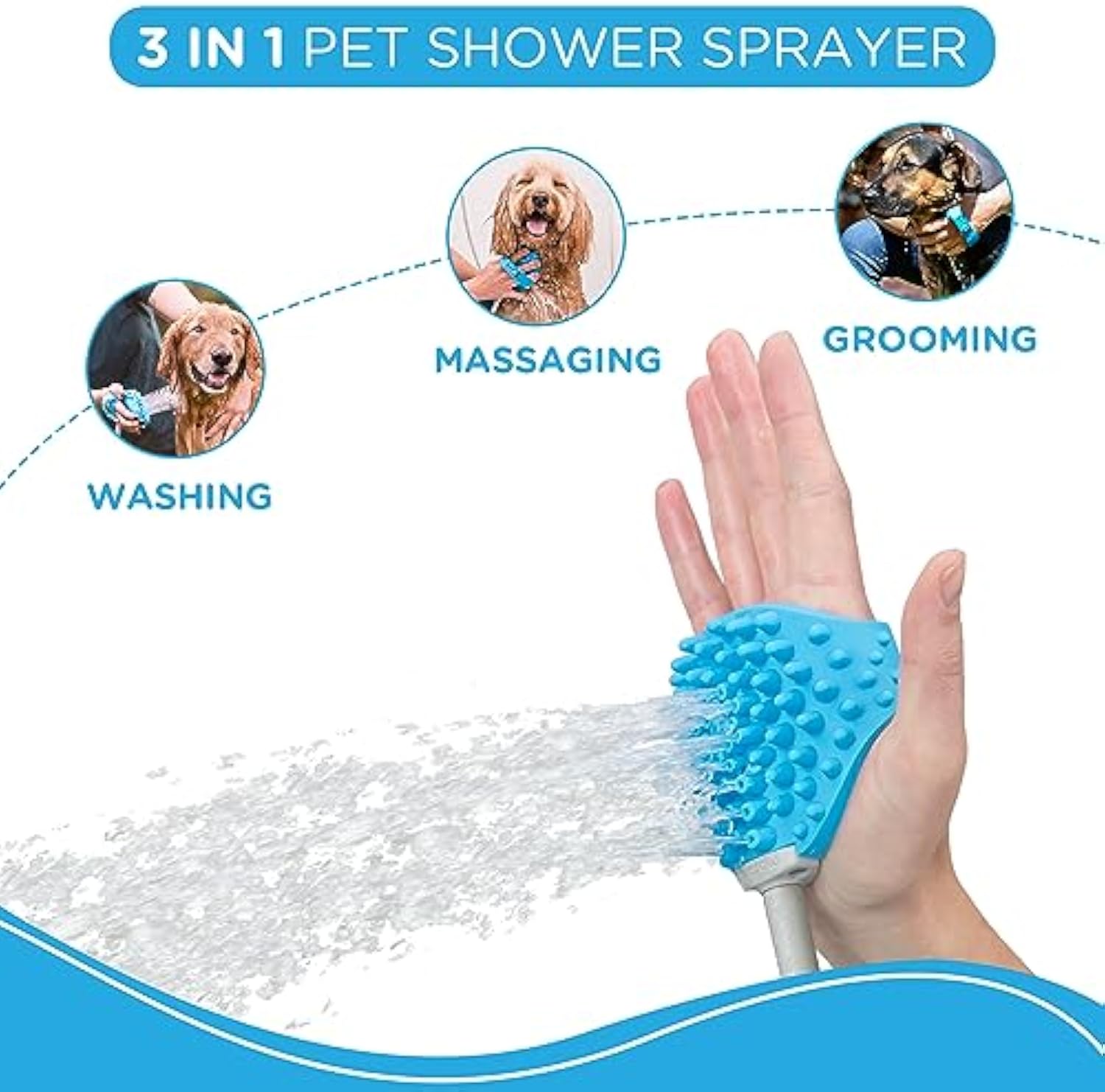 KFX-7670205 Pet Bathing Tool for Indoor Showers and Outdoor Hoses with Garden Hose & Shower Adapters