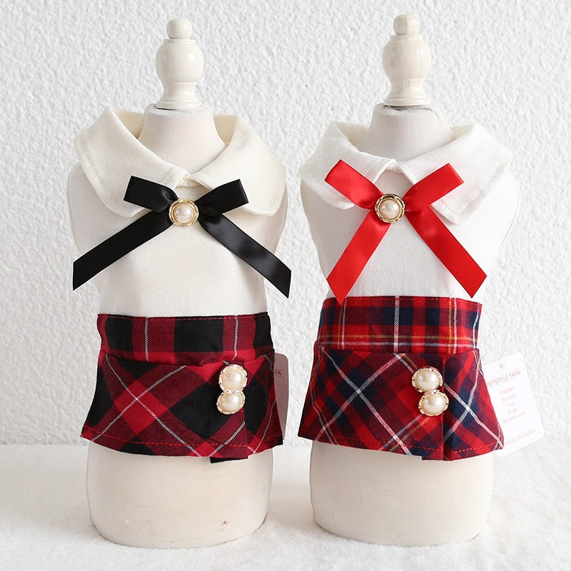 KFX-7670333 Plaid Skirt Dress for Women - Elegant England Style, Available in Red and Black, Sizes XS to XL