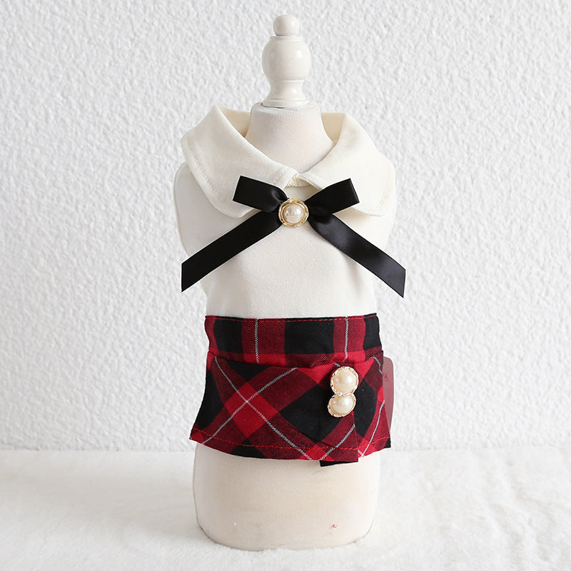 KFX-7670333 Plaid Skirt Dress for Women - Elegant England Style, Available in Red and Black, Sizes XS to XL