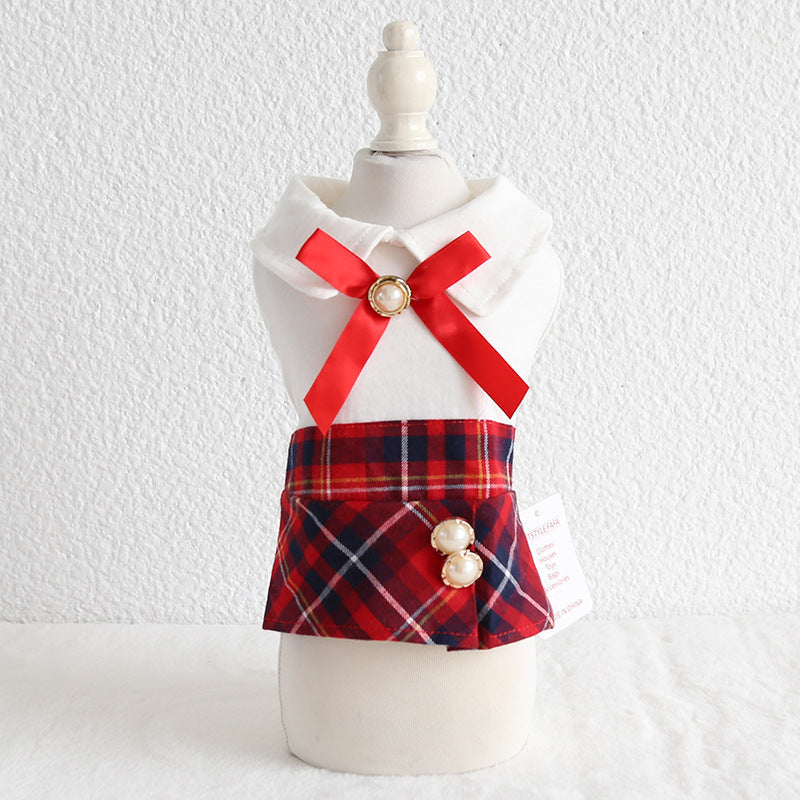 KFX-7670333 Plaid Skirt Dress for Women - Elegant England Style, Available in Red and Black, Sizes XS to XL