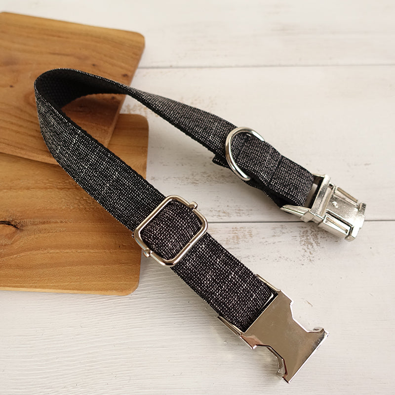 KFX-7670717 Thick Soft Dog Collar with Leash and Ring, Black Suit with Light Gold Accents, Sizes XS to XL