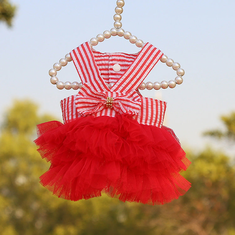 KFX-7671101 Striped Suspender Skirt for Dogs, Polyester Princess Style, Various Sizes Available