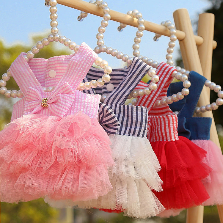 KFX-7671101 Striped Suspender Skirt for Dogs, Polyester Princess Style, Various Sizes Available