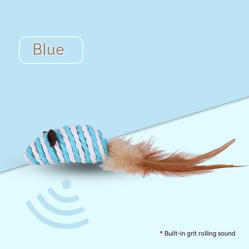 KFX-7671357 Colorful Feather Paper String Mouse Toy for Pets