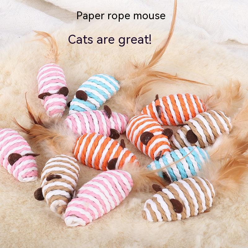 KFX-7671357 Colorful Feather Paper String Mouse Toy for Pets