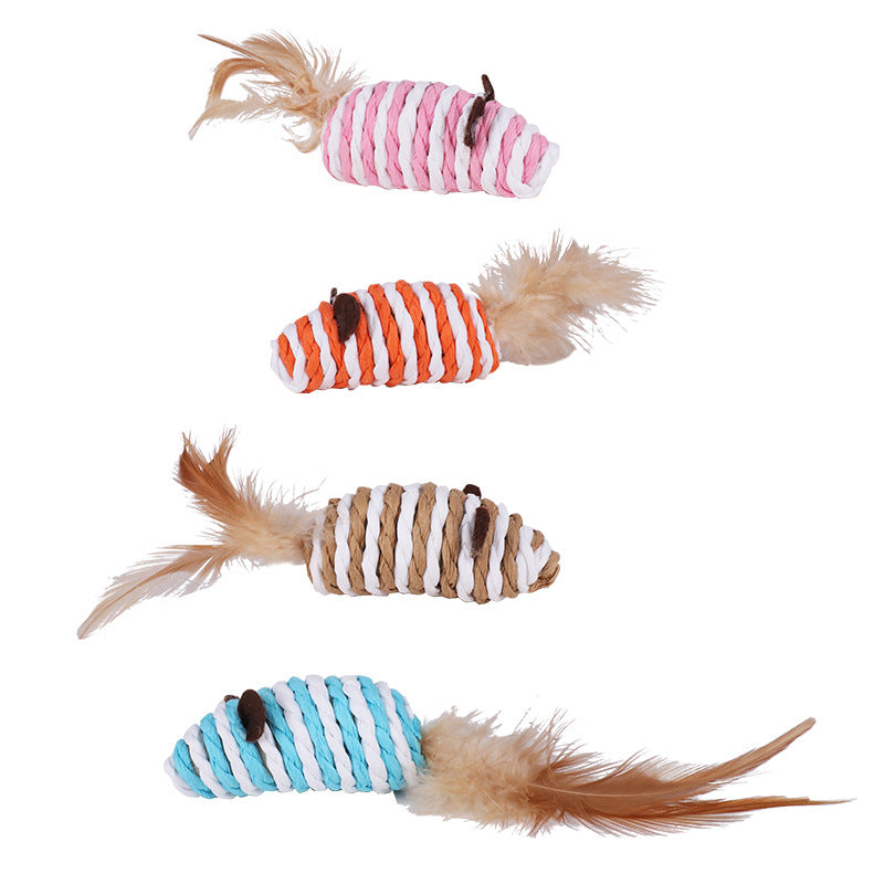 KFX-7671357 Colorful Feather Paper String Mouse Toy for Pets