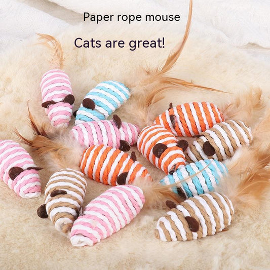 KFX-7671357 Colorful Feather Paper String Mouse Toy for Pets