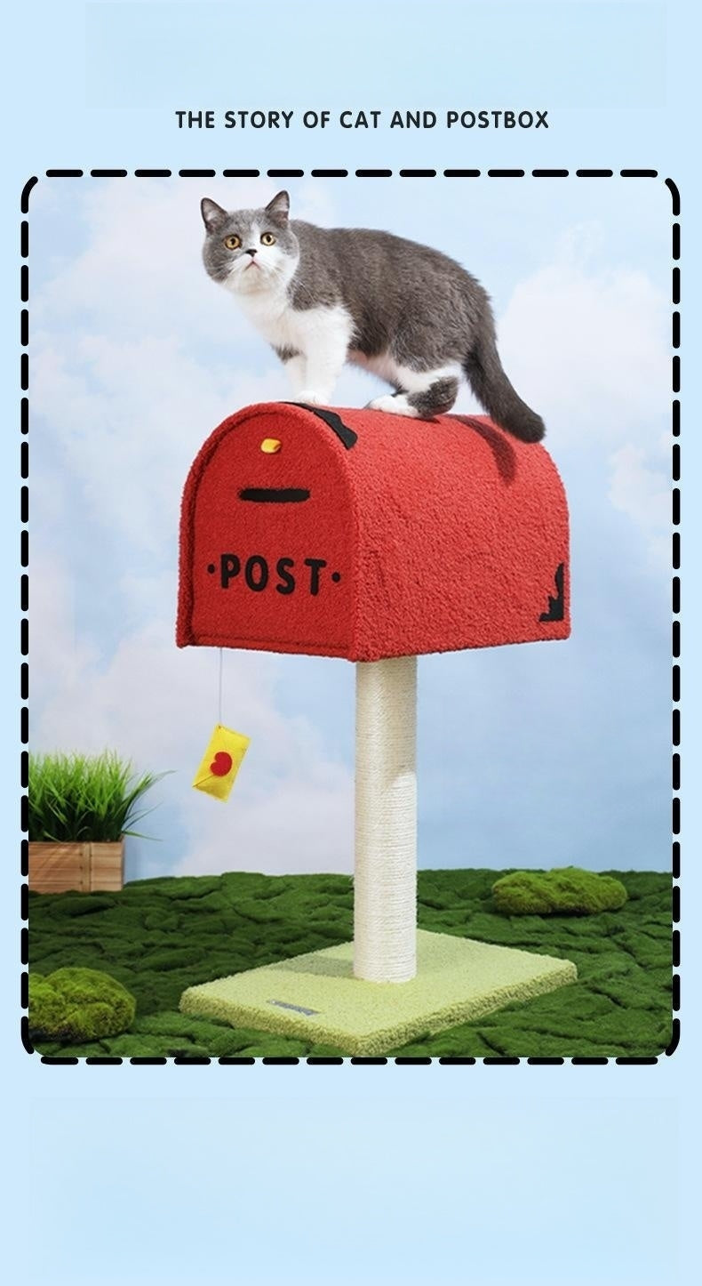 KFX-7671997 Mailbox Cat Climbing Frame with Sisal Column and Integrated Cat Nest