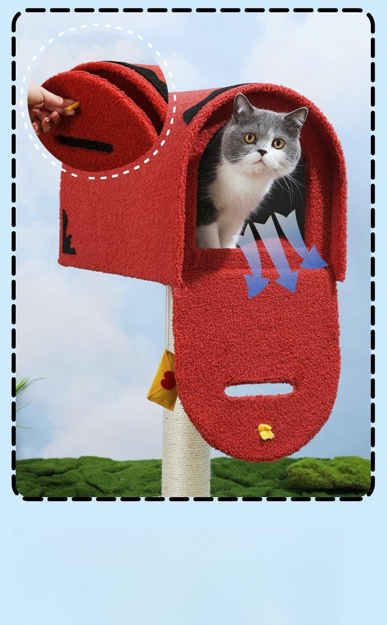 KFX-7671997 Mailbox Cat Climbing Frame with Sisal Column and Integrated Cat Nest