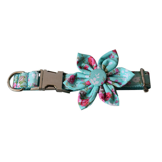 KFX-7672509 Flower Pattern Cotton Dog Collar and Leash Set for All Seasons