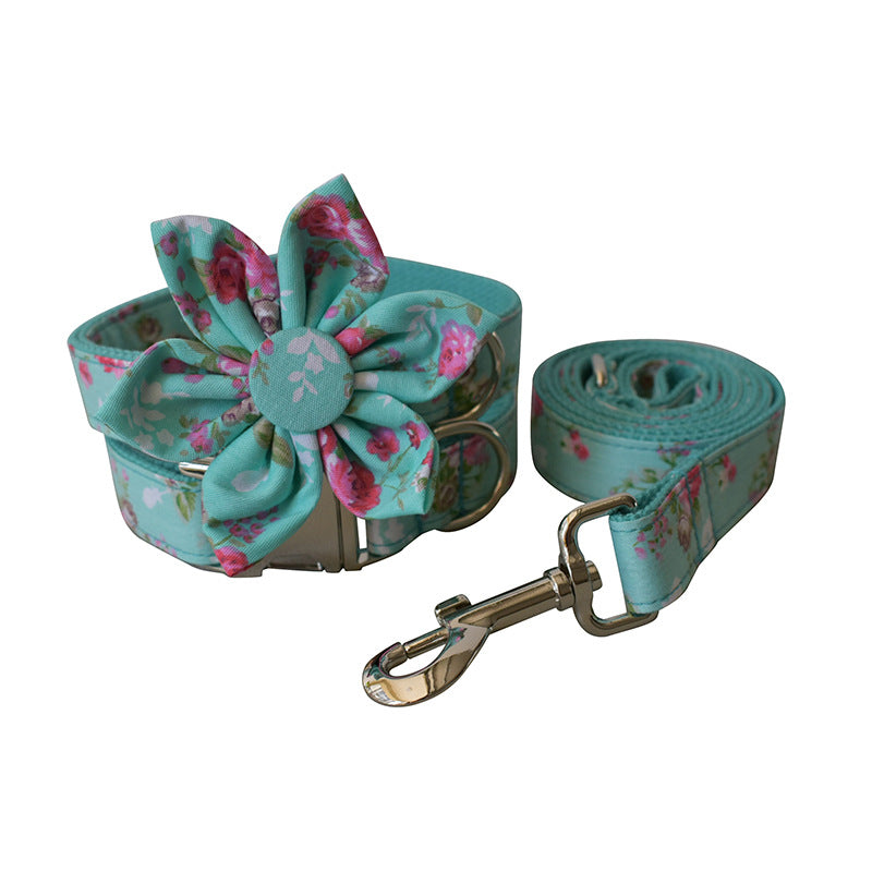 KFX-7672509 Flower Pattern Cotton Dog Collar and Leash Set for All Seasons