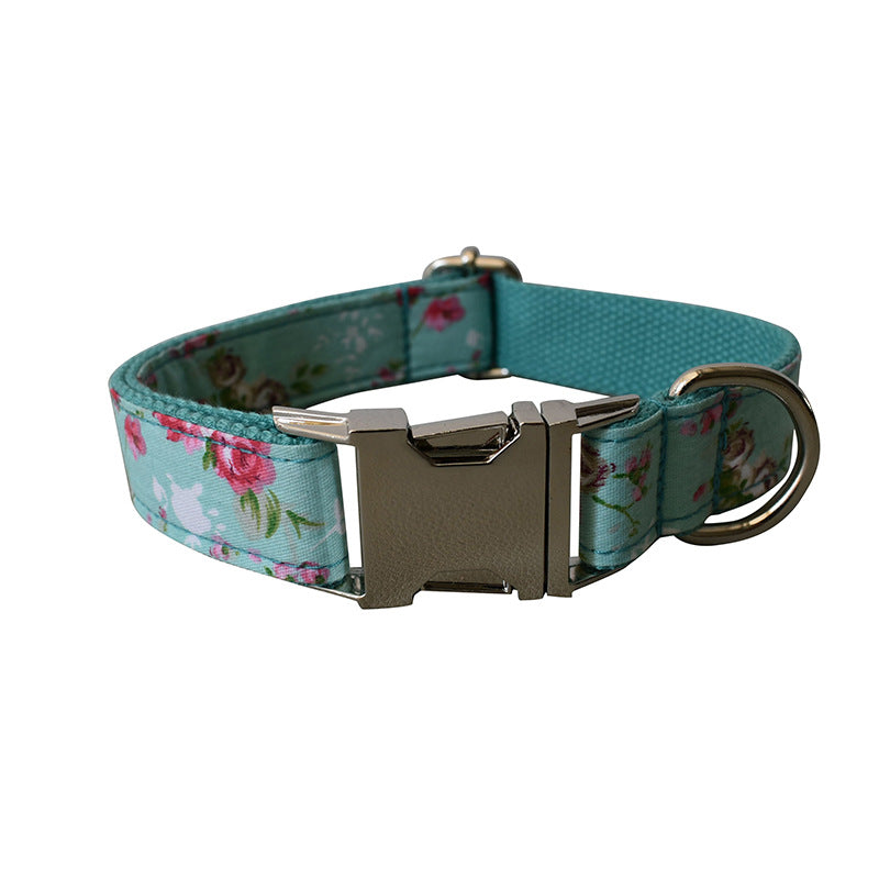 KFX-7672509 Flower Pattern Cotton Dog Collar and Leash Set for All Seasons