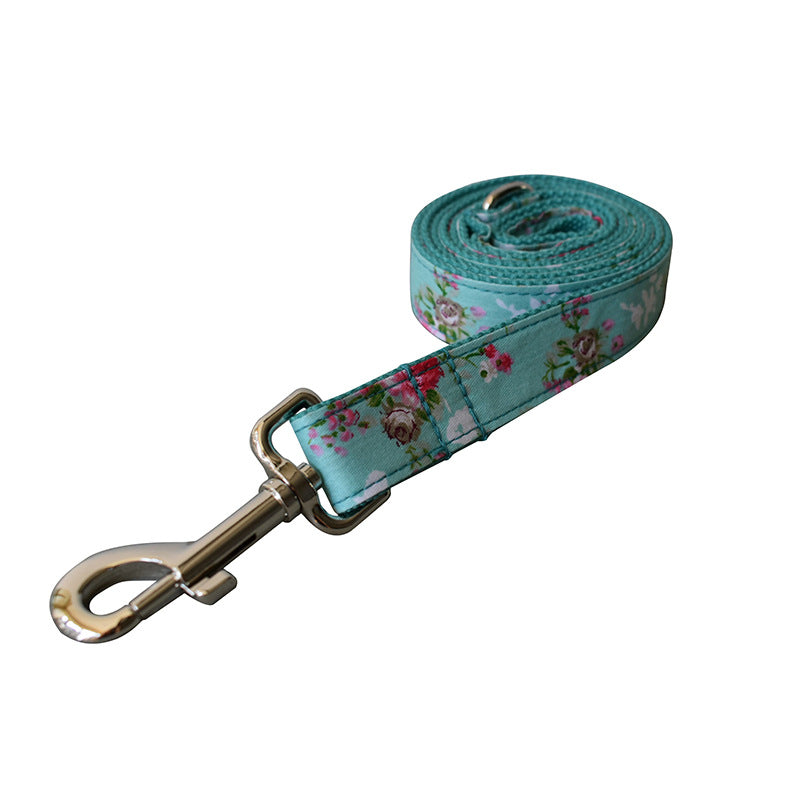 KFX-7672509 Flower Pattern Cotton Dog Collar and Leash Set for All Seasons