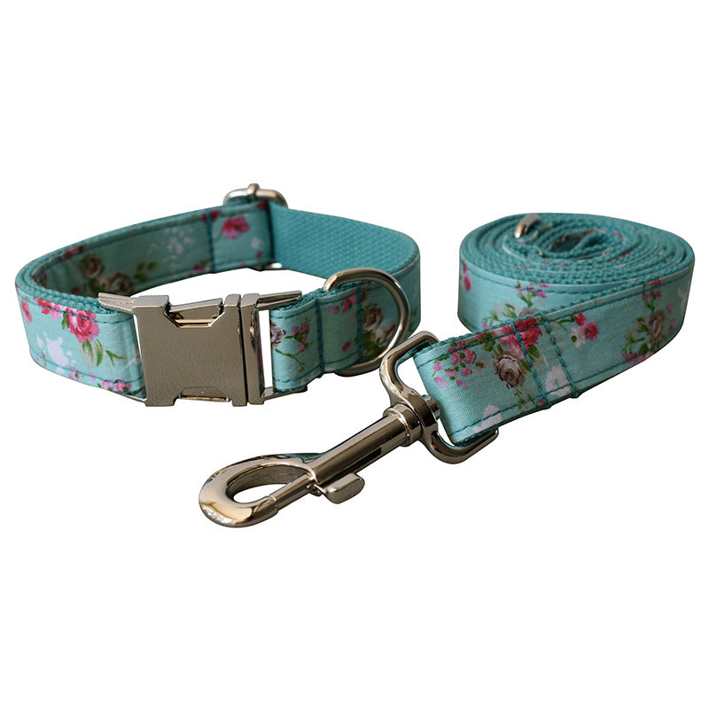 KFX-7672509 Flower Pattern Cotton Dog Collar and Leash Set for All Seasons