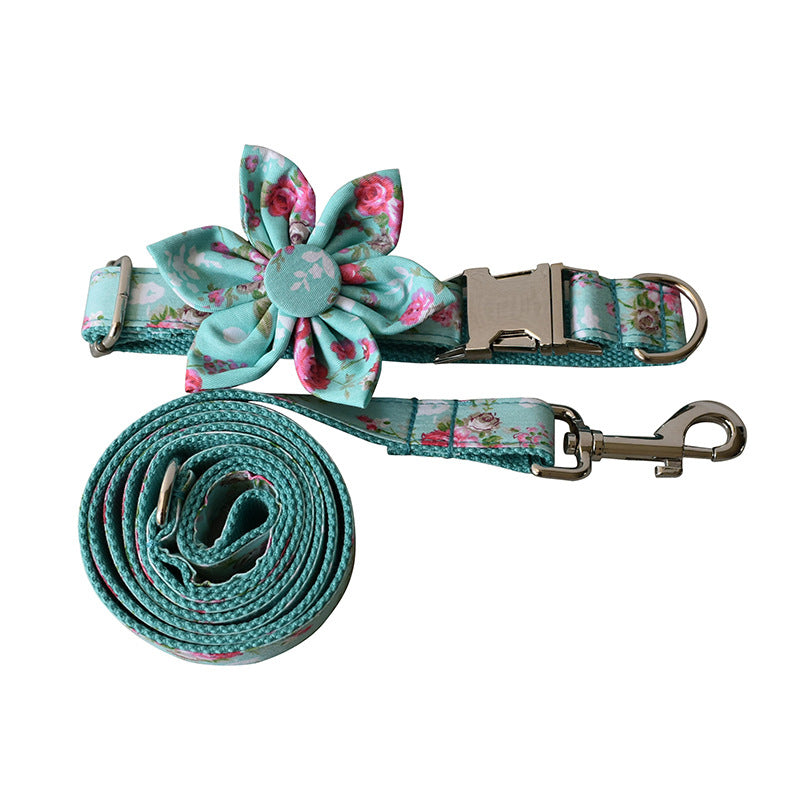 KFX-7672509 Flower Pattern Cotton Dog Collar and Leash Set for All Seasons