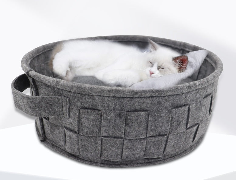KFX-7672765 Removable Washable Round Felt Cat Nest for Comfortable All-Season Use