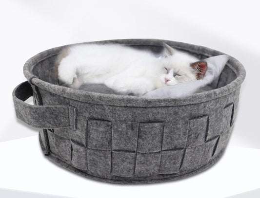 KFX-7672765 Removable Washable Round Felt Cat Nest for Comfortable All-Season Use