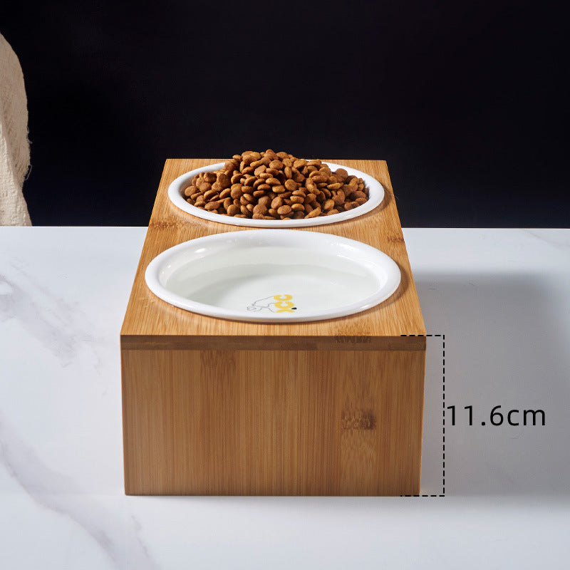 KFX-7674685 Ceramic Dog Bowl Set with Bamboo Stand - Two Bowls and Feet for Elevated Feeding