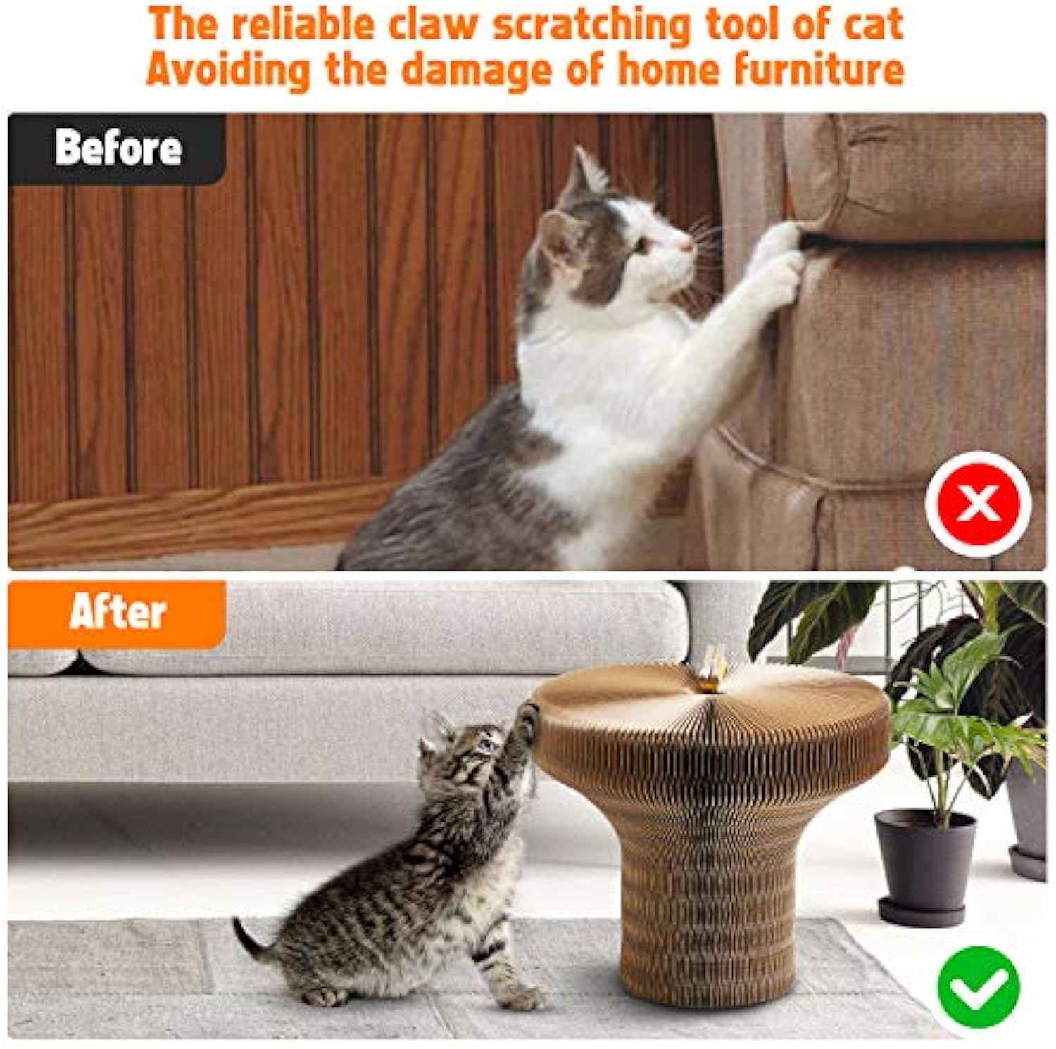 KFX-7675965 Collapsible Cardboard Cat Scratching Lounge Bed for Indoor Cats