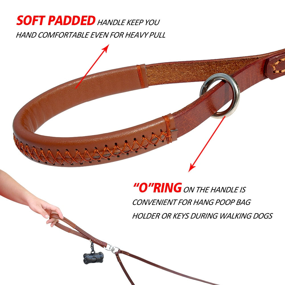 KFX-7678269 Double Handle Leather Dog Leash for Two Dogs - Tangle-Free, Hands-Free Control in Black or Brown