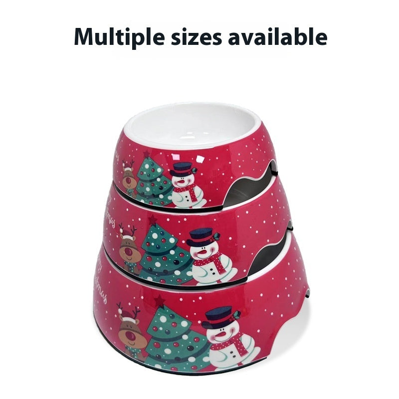 KFX-7680445 Stainless Steel Double Layer Pet Bowl for Dogs and Cats, Melamine Design, Multiple Sizes Available