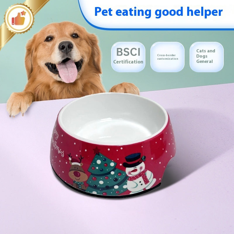KFX-7680445 Stainless Steel Double Layer Pet Bowl for Dogs and Cats, Melamine Design, Multiple Sizes Available