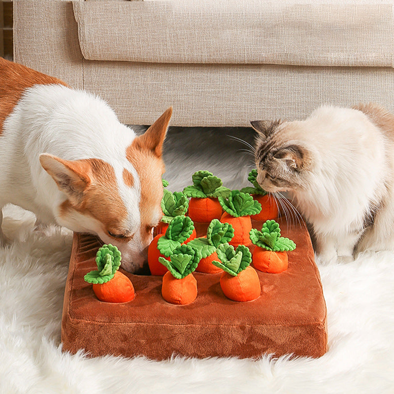 KFX-7682877 Durable Carrot Plush Chew Toy for Dogs and Cats with Interactive Snuffle Mat Design
