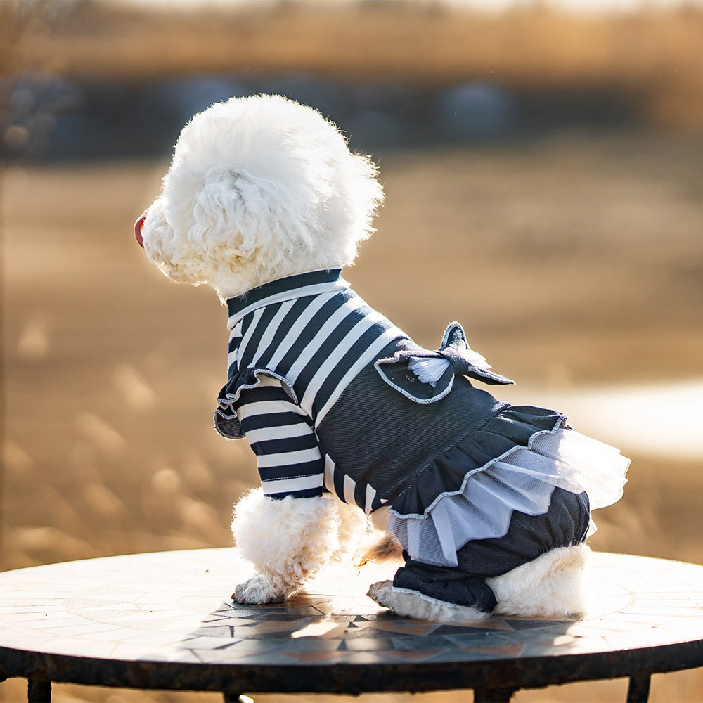 KFX-7684797 Denim Bow Princess Mesh Pettiskirt for Pets - Available in Dots and Stripes Design