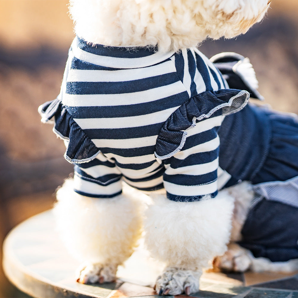KFX-7684797 Denim Bow Princess Mesh Pettiskirt for Pets - Available in Dots and Stripes Design