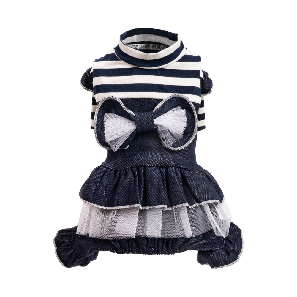 KFX-7684797 Denim Bow Princess Mesh Pettiskirt for Pets - Available in Dots and Stripes Design