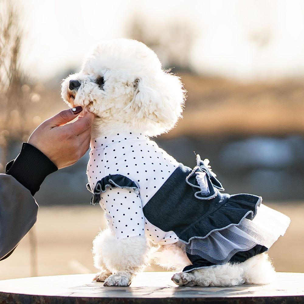 KFX-7684797 Denim Bow Princess Mesh Pettiskirt for Pets - Available in Dots and Stripes Design