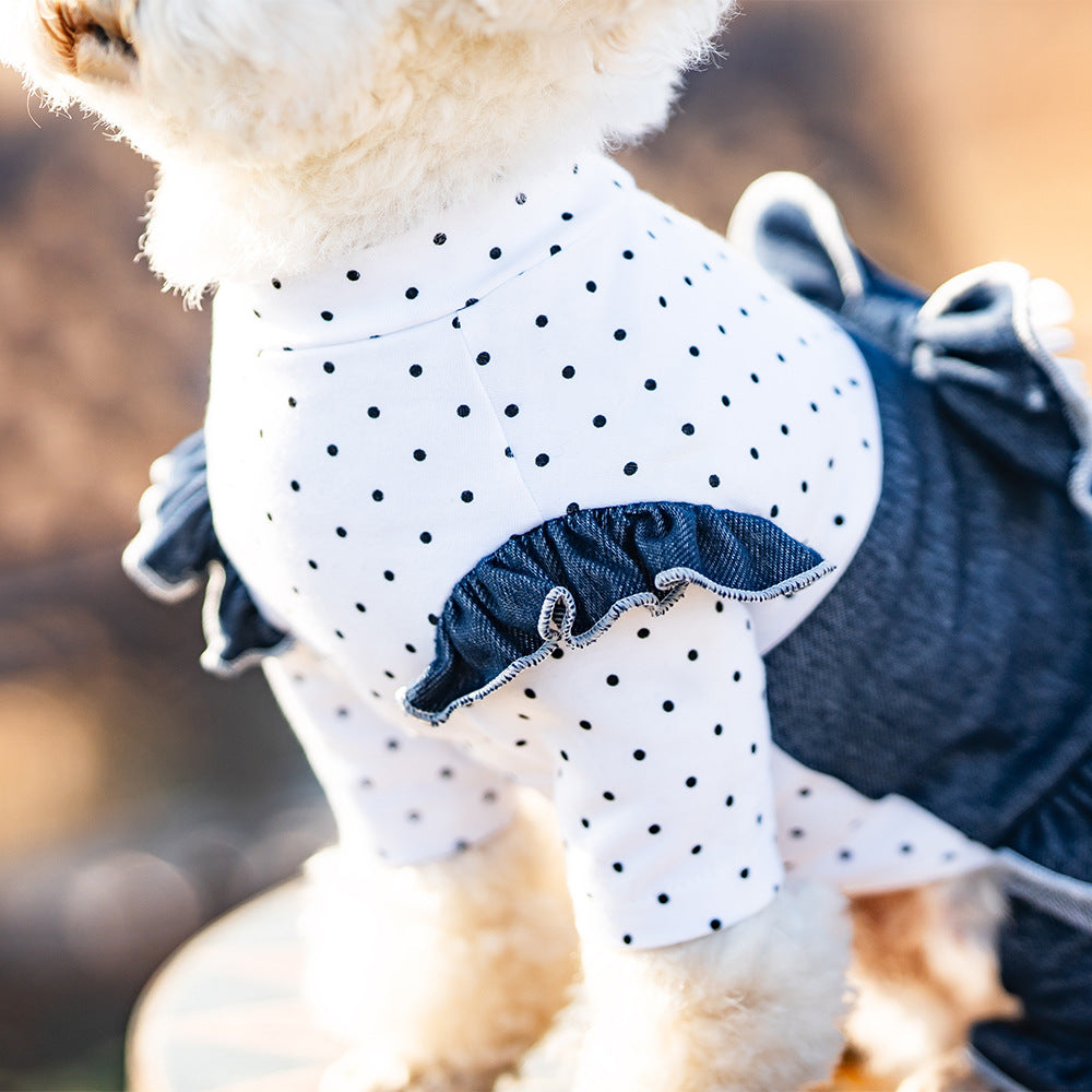 KFX-7684797 Denim Bow Princess Mesh Pettiskirt for Pets - Available in Dots and Stripes Design