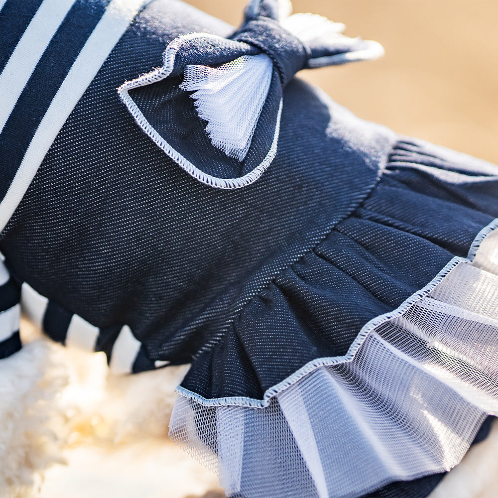KFX-7684797 Denim Bow Princess Mesh Pettiskirt for Pets - Available in Dots and Stripes Design
