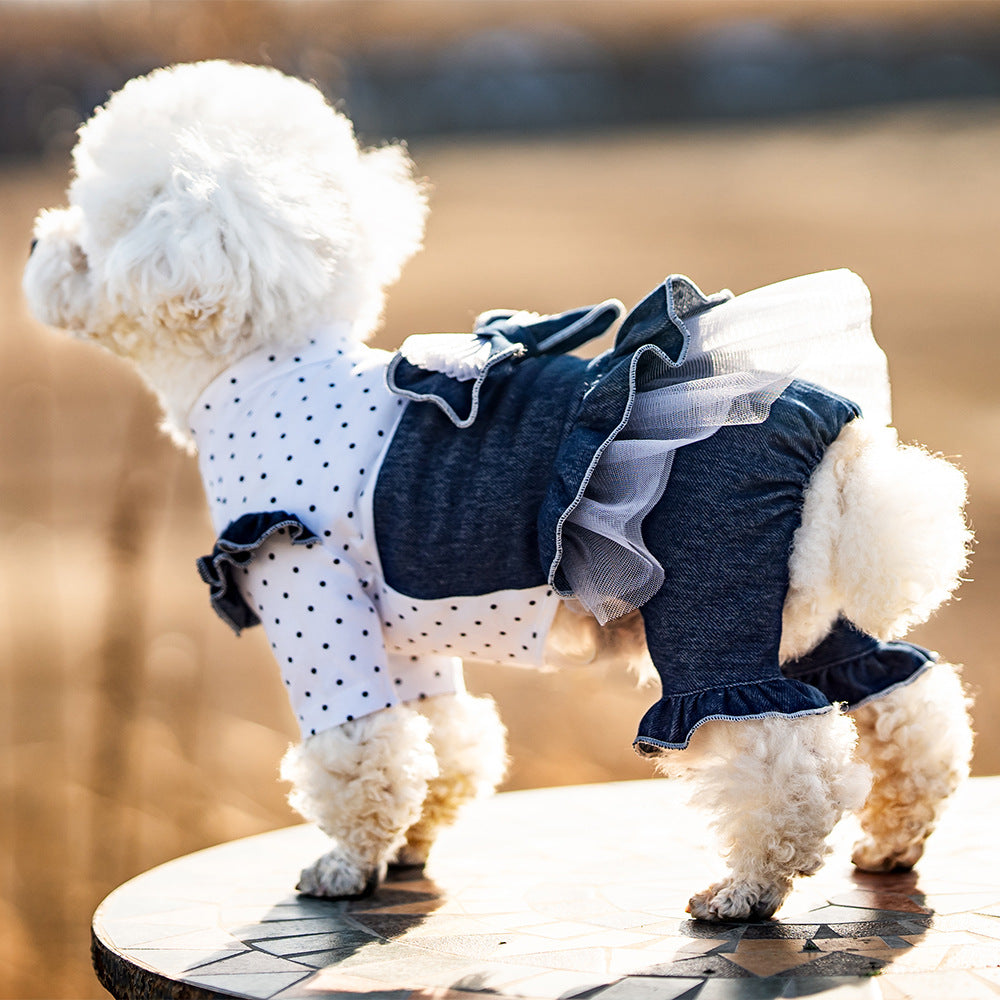 KFX-7684797 Denim Bow Princess Mesh Pettiskirt for Pets - Available in Dots and Stripes Design