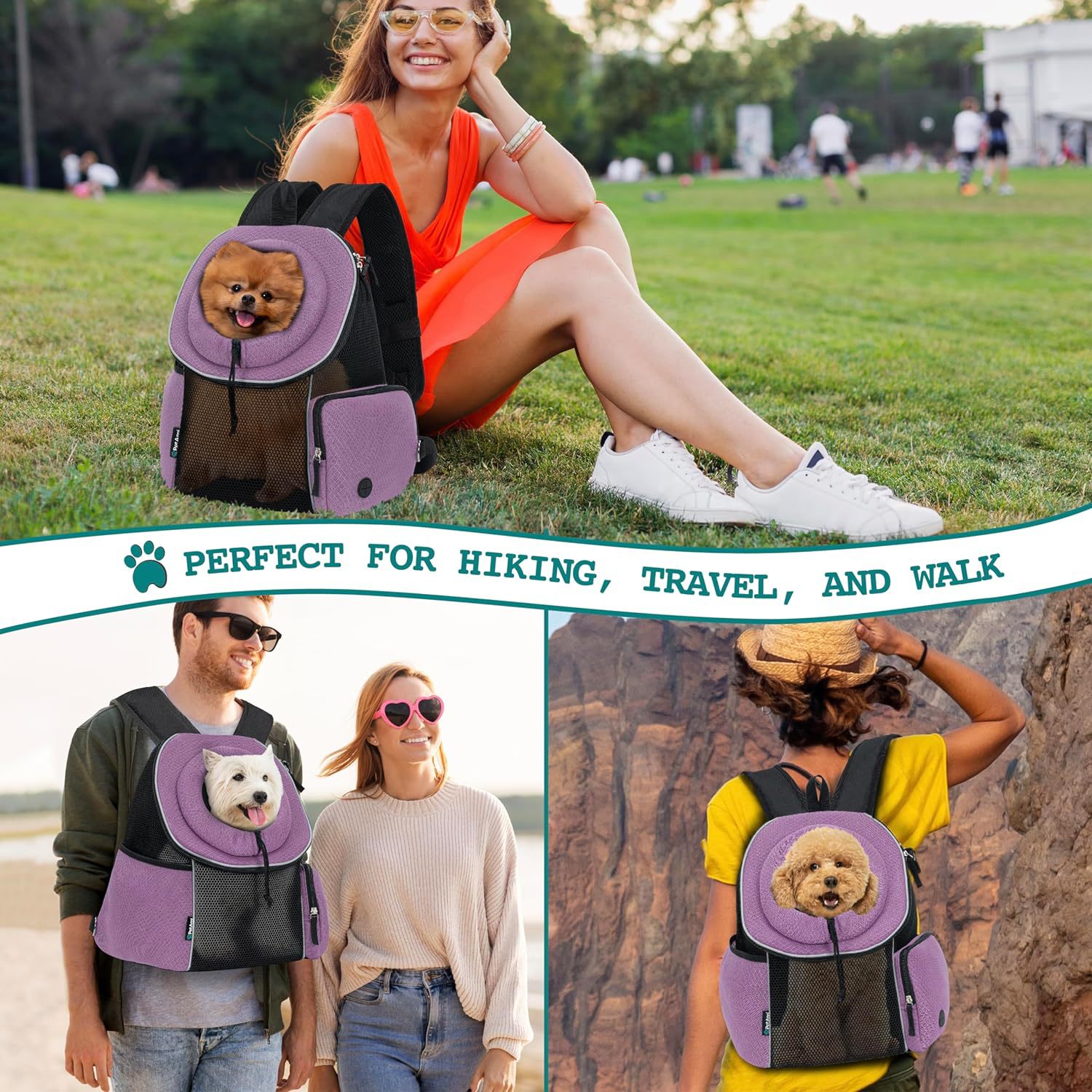 KFX-7686461 Portable Pet Dog Carrier Backpack for Travel – Breathable Outdoor Carrying Bag (41.9 x 25.4 x 43.2 cm)