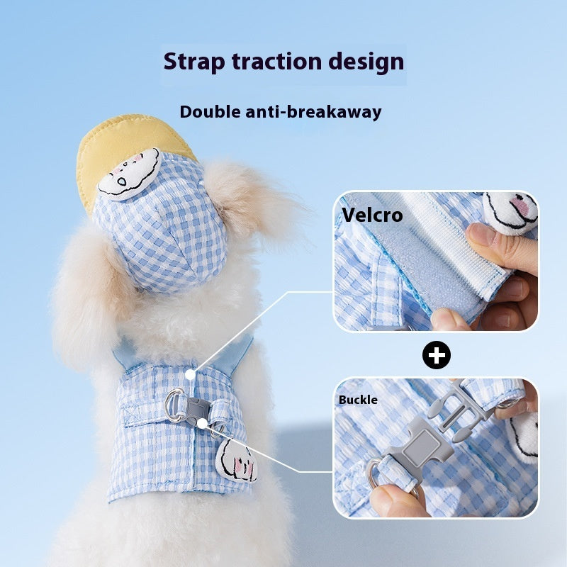 KFX-7689661 Outdoor Sunshade Hat and Chest Strap with Hand Holding Rope for Dogs and Cats - Available in Blue and Brown