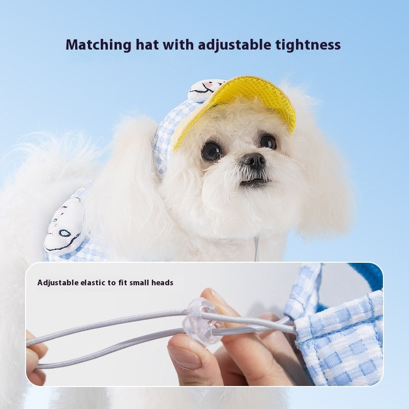KFX-7689661 Outdoor Sunshade Hat and Chest Strap with Hand Holding Rope for Dogs and Cats - Available in Blue and Brown