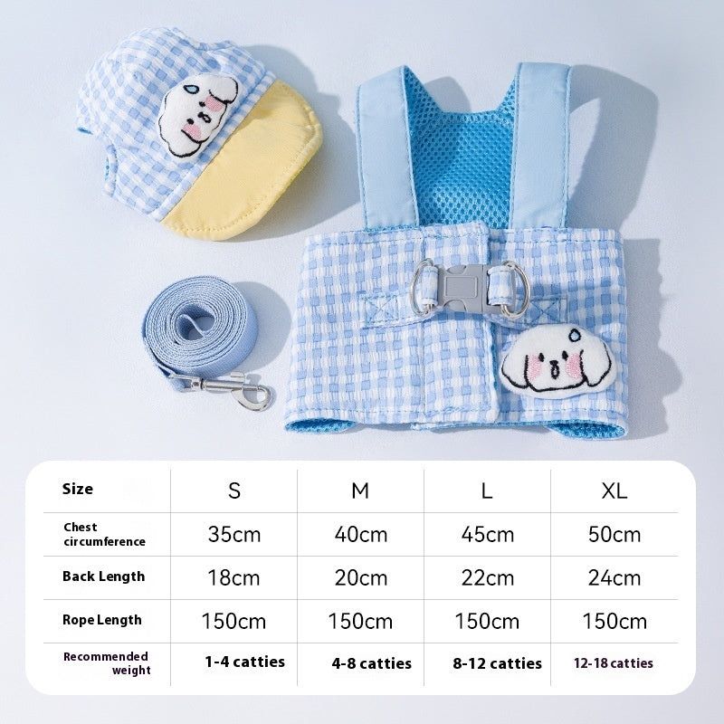 KFX-7689661 Outdoor Sunshade Hat and Chest Strap with Hand Holding Rope for Dogs and Cats - Available in Blue and Brown