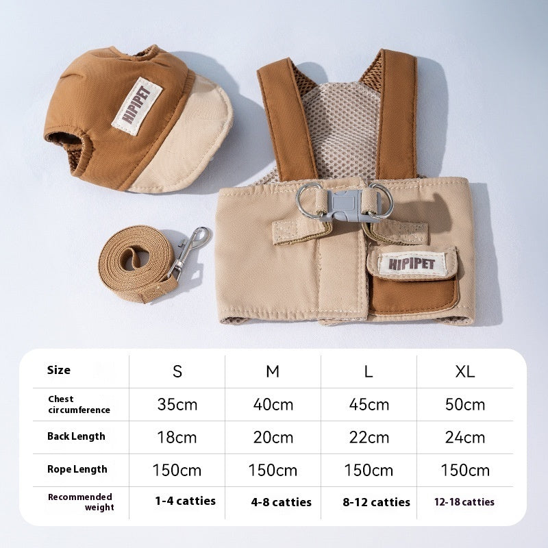 KFX-7689661 Outdoor Sunshade Hat and Chest Strap with Hand Holding Rope for Dogs and Cats - Available in Blue and Brown