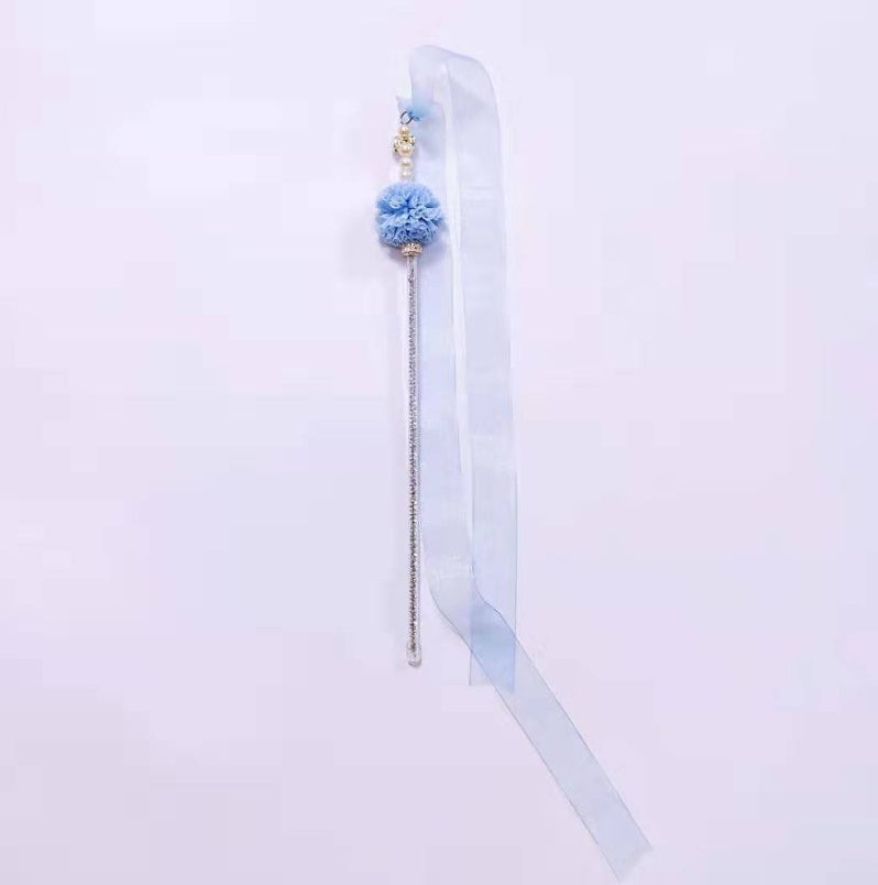 KFX-7690813 Elegant Purple and Peach Flannel Cat Wand T oy with 100cm Yarn Belt
