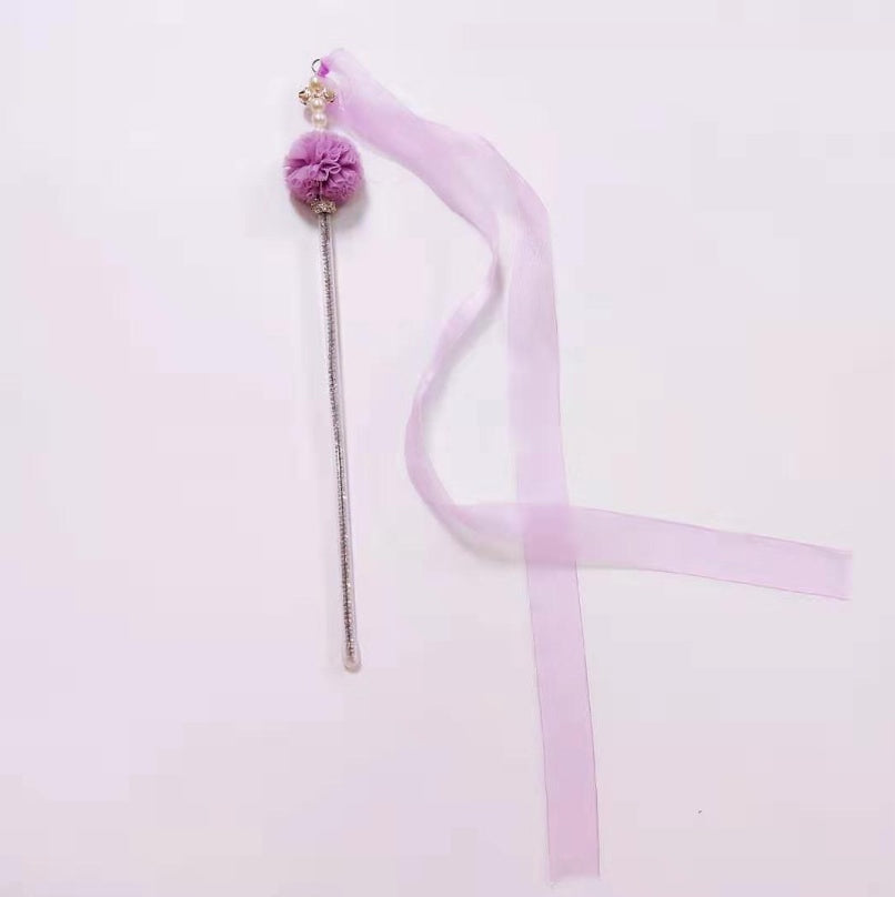 KFX-7690813 Elegant Purple and Peach Flannel Cat Wand T oy with 100cm Yarn Belt