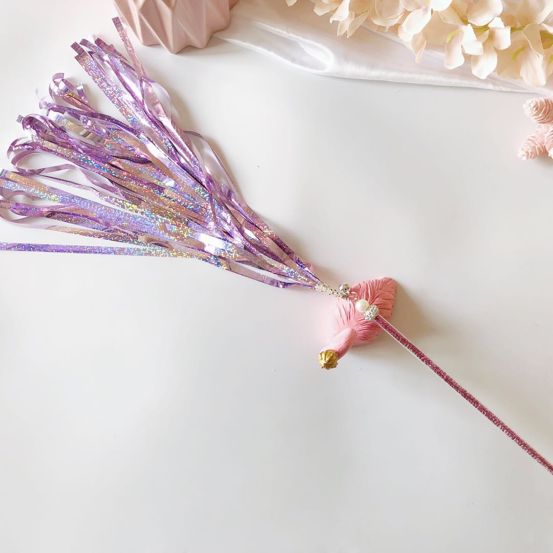 KFX-7690813 Elegant Purple and Peach Flannel Cat Wand T oy with 100cm Yarn Belt