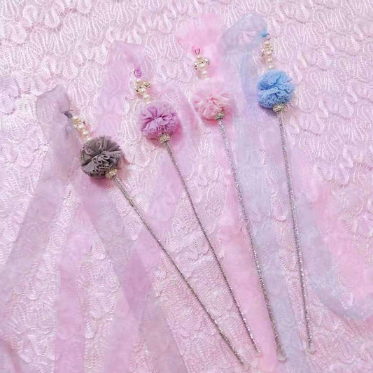 KFX-7690813 Elegant Purple and Peach Flannel Cat Wand T oy with 100cm Yarn Belt