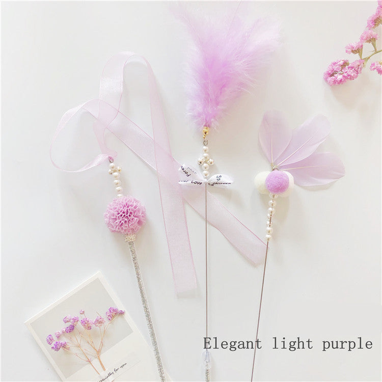 KFX-7690813 Elegant Purple and Peach Flannel Cat Wand T oy with 100cm Yarn Belt