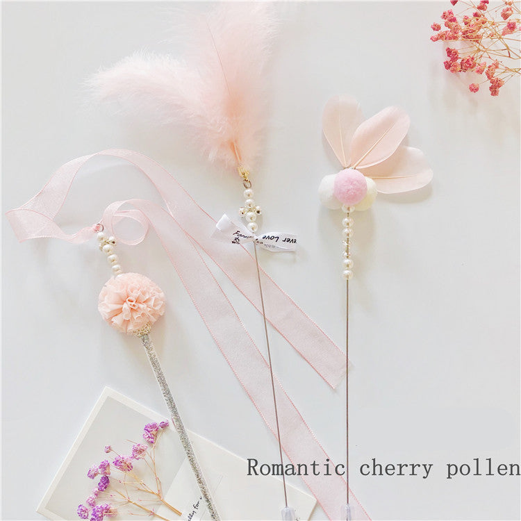 KFX-7690813 Elegant Purple and Peach Flannel Cat Wand T oy with 100cm Yarn Belt