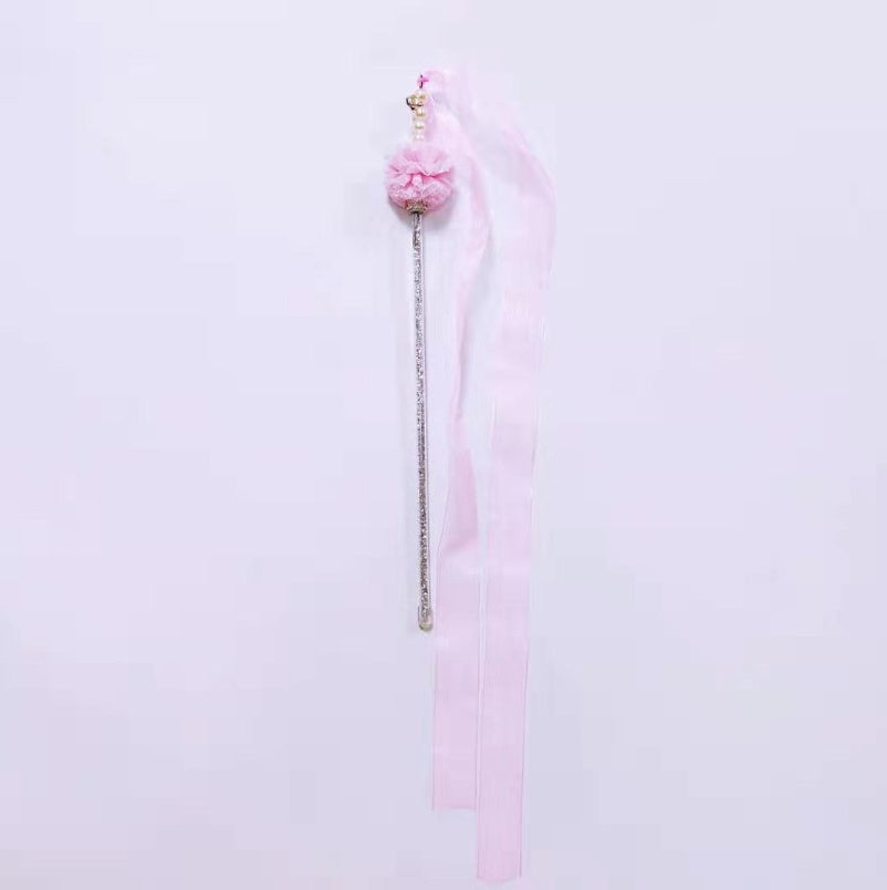 KFX-7690813 Elegant Purple and Peach Flannel Cat Wand T oy with 100cm Yarn Belt