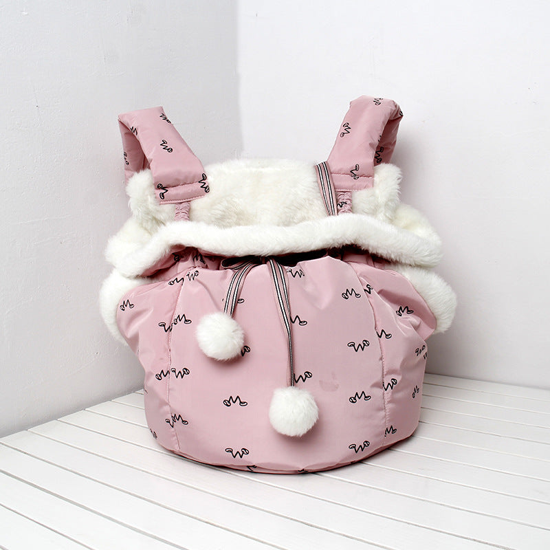 KFX-7692221 Portable Winter Travel Cat Chest Bag in Plush Flannel for Pets Up to 10 lbs - Available in Blue and Pink