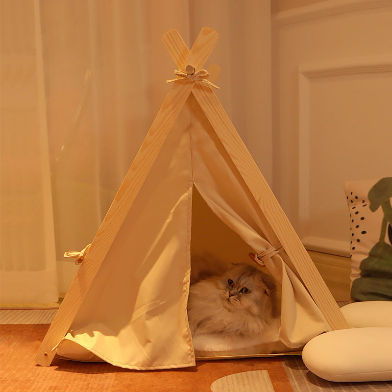 KFX-7694781 Removable and Washable Cat Litter Tent in Striped Canvas with Solid Wood Frame, Multiple Colors Available