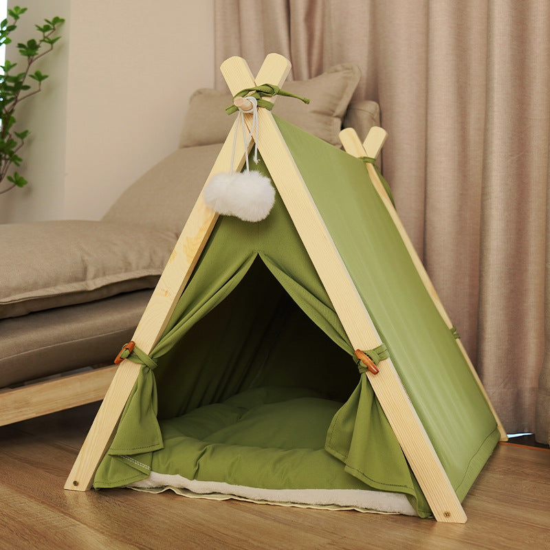 KFX-7694781 Removable and Washable Cat Litter Tent in Striped Canvas with Solid Wood Frame, Multiple Colors Available