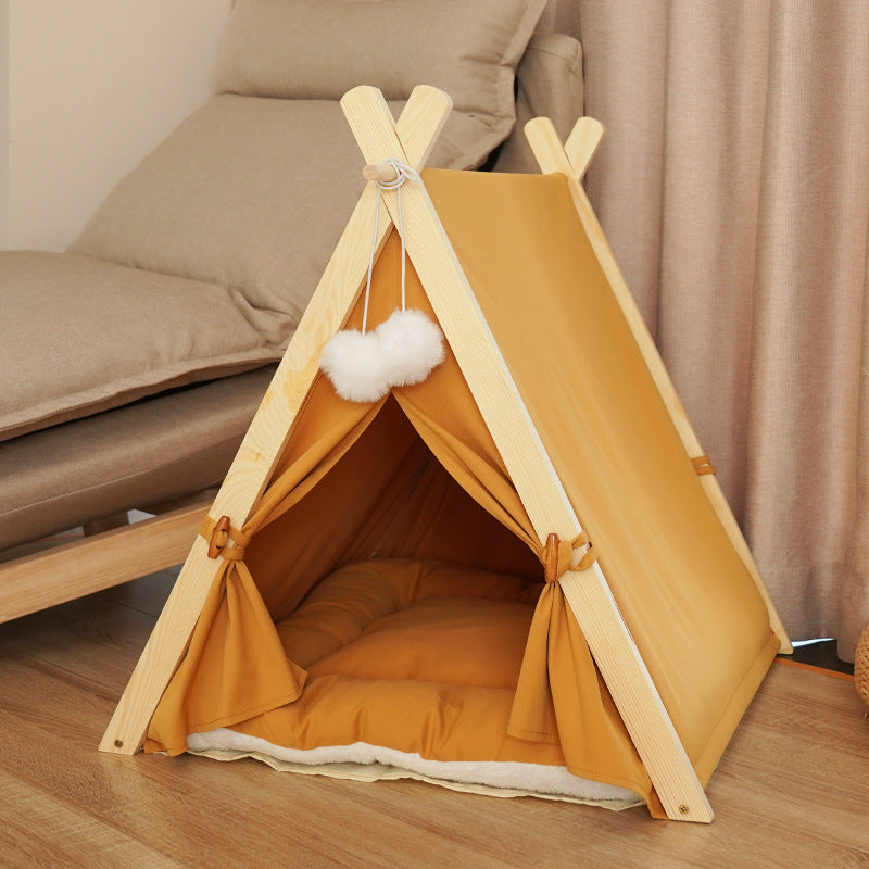 KFX-7694781 Removable and Washable Cat Litter Tent in Striped Canvas with Solid Wood Frame, Multiple Colors Available